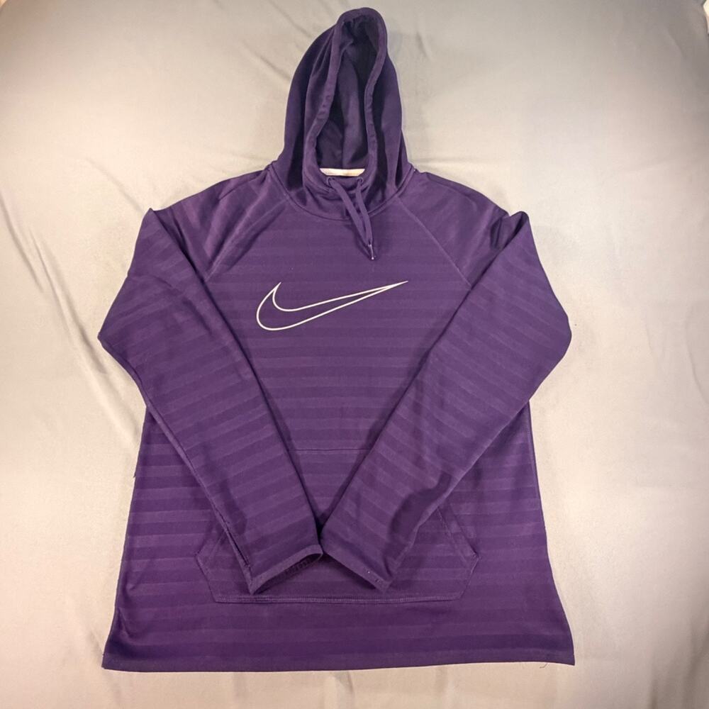 Nike Women’s Long Sleeve Pullover Hoodie Sweatshirt Pockets Purple Size M Stripe